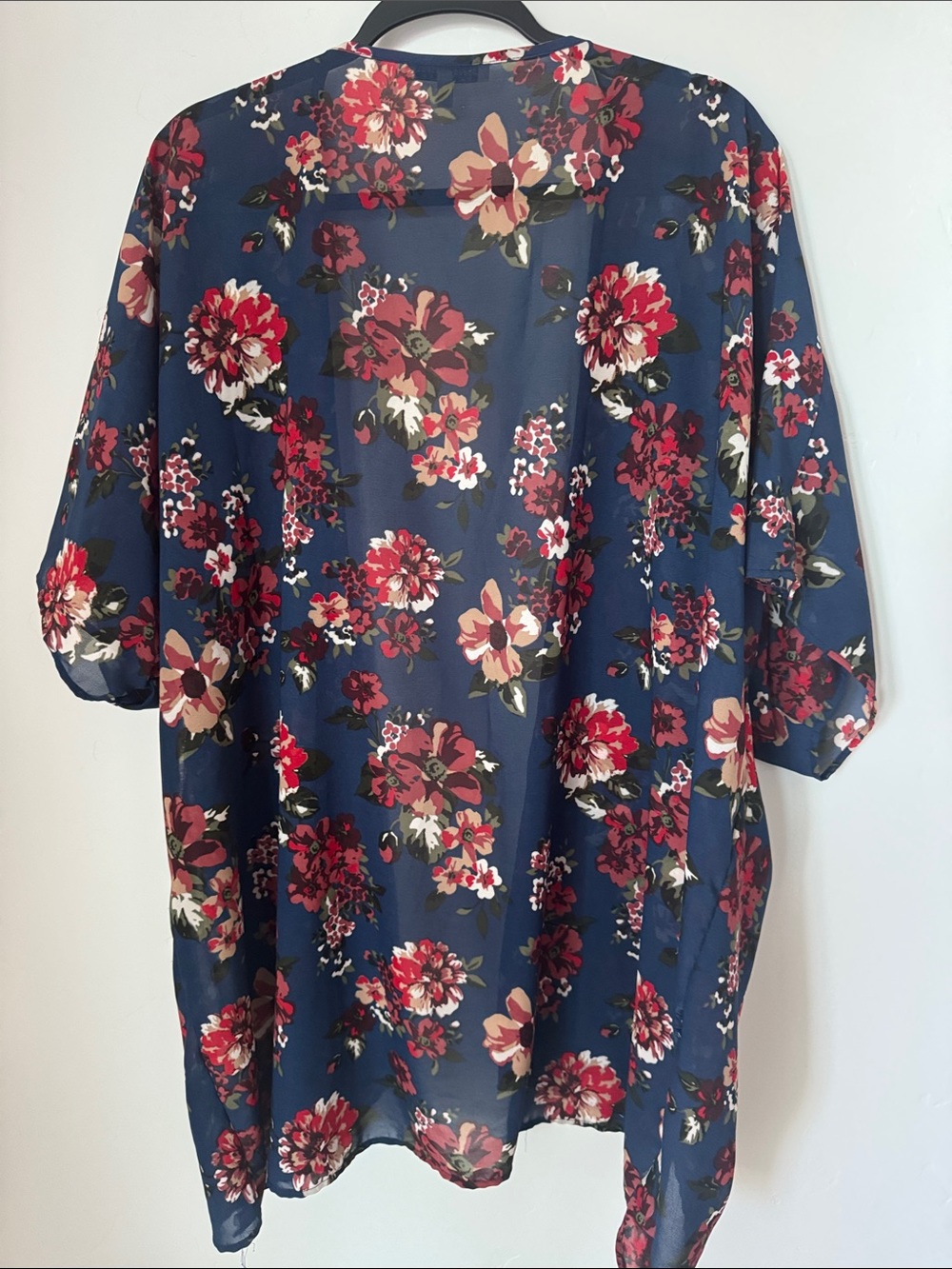 Speed Control Navy Red Floral Kimono Cardigan Plus Boho Open Front‎ Duster 1X - Picture 8 of 8